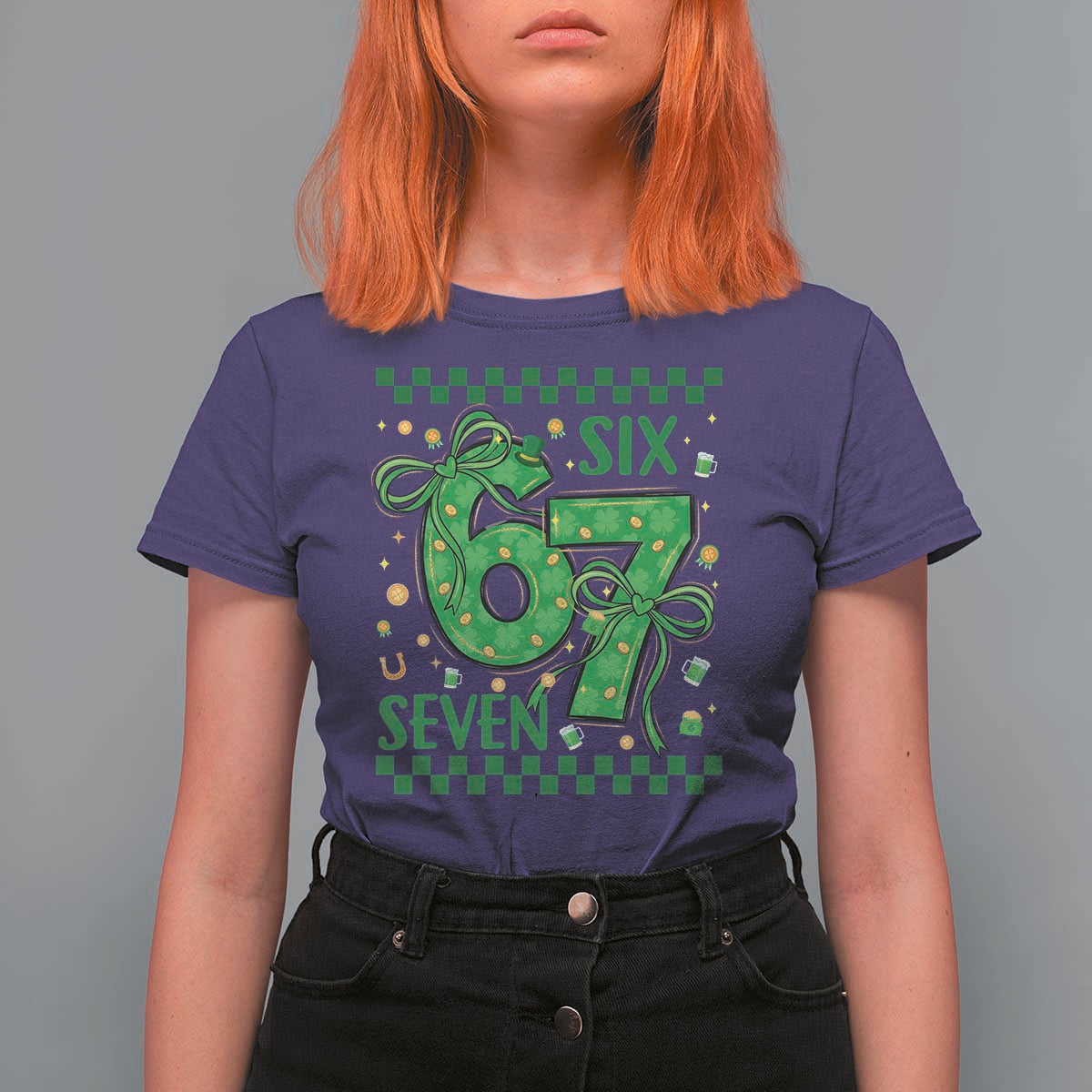Funny St Patricks Day T Shirt For Women Six Seven Meme Irish Gag Gift