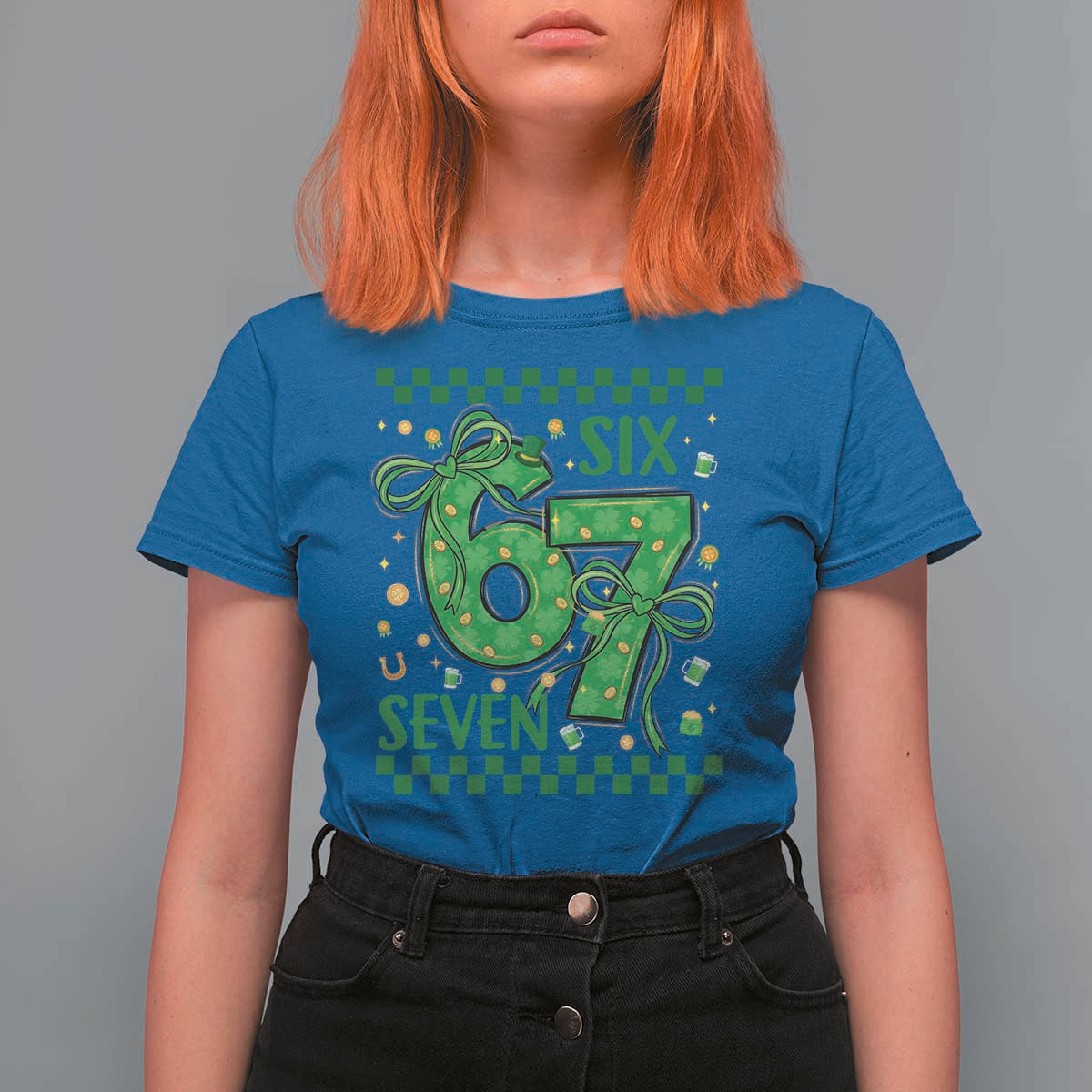 Funny St Patricks Day T Shirt For Women Six Seven Meme Irish Gag Gift