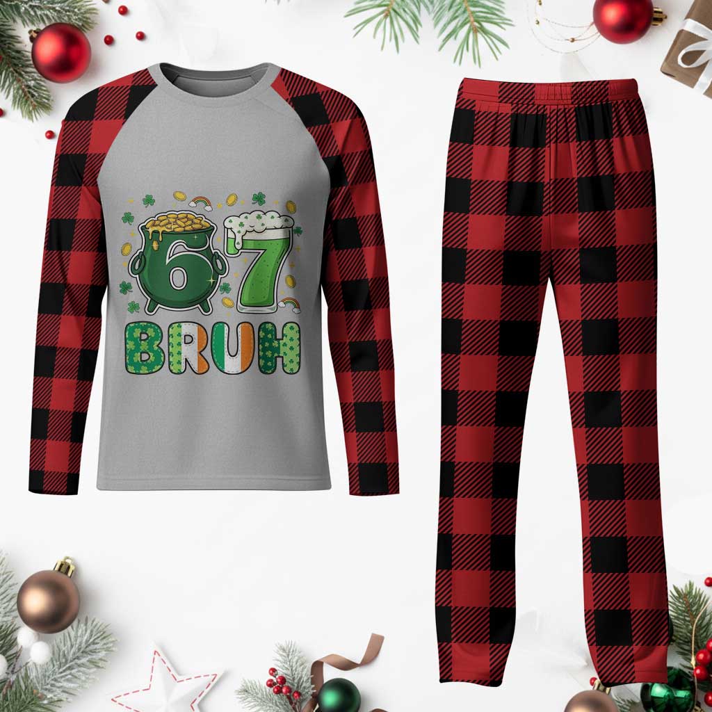 Funny St Patricks Day Six Seven Meme Plaid Pajama Set Irish American Gift