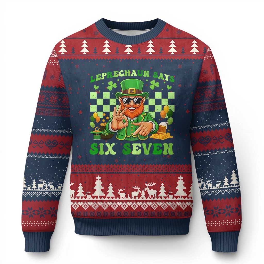 Funny Leprechaun Says Six Seven Ugly Christmas Sweater St Patricks Day