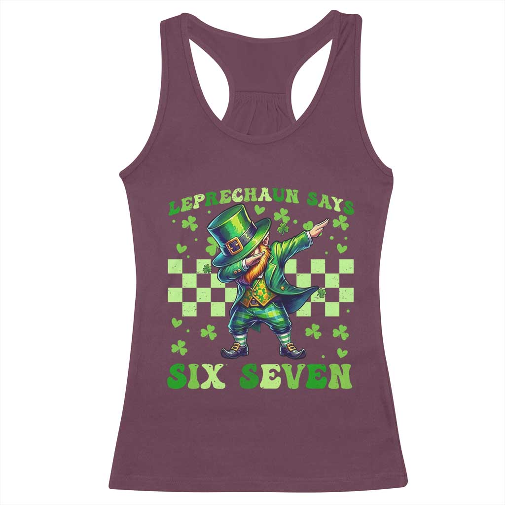 Leprechaun Six Seven Meme Racerback Tank Top Funny St Patricks Day Gift