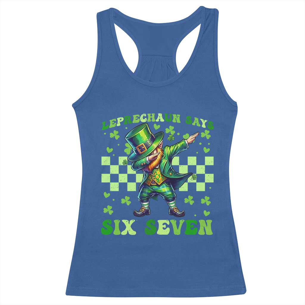 Leprechaun Six Seven Meme Racerback Tank Top Funny St Patricks Day Gift