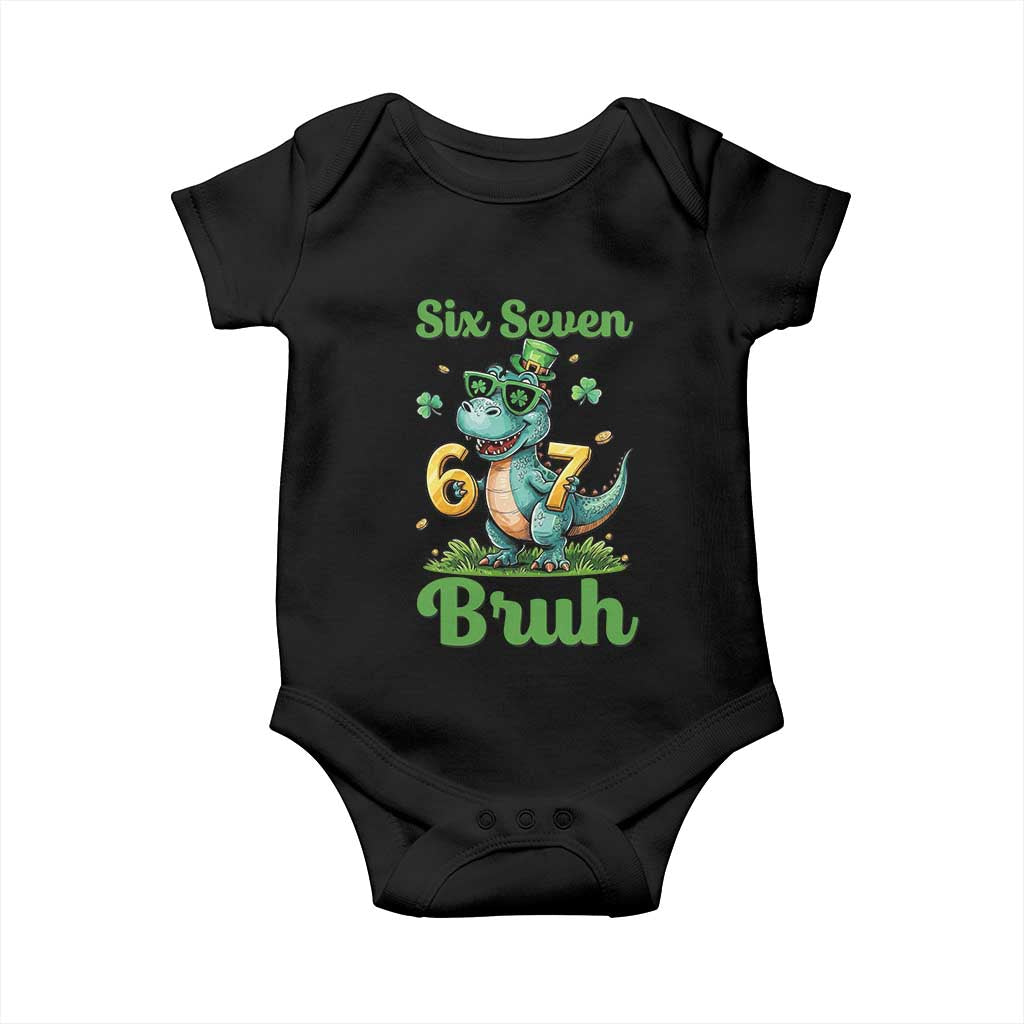 Funny Dinosaur Says Six Seven Baby Onesie St Patricks Day