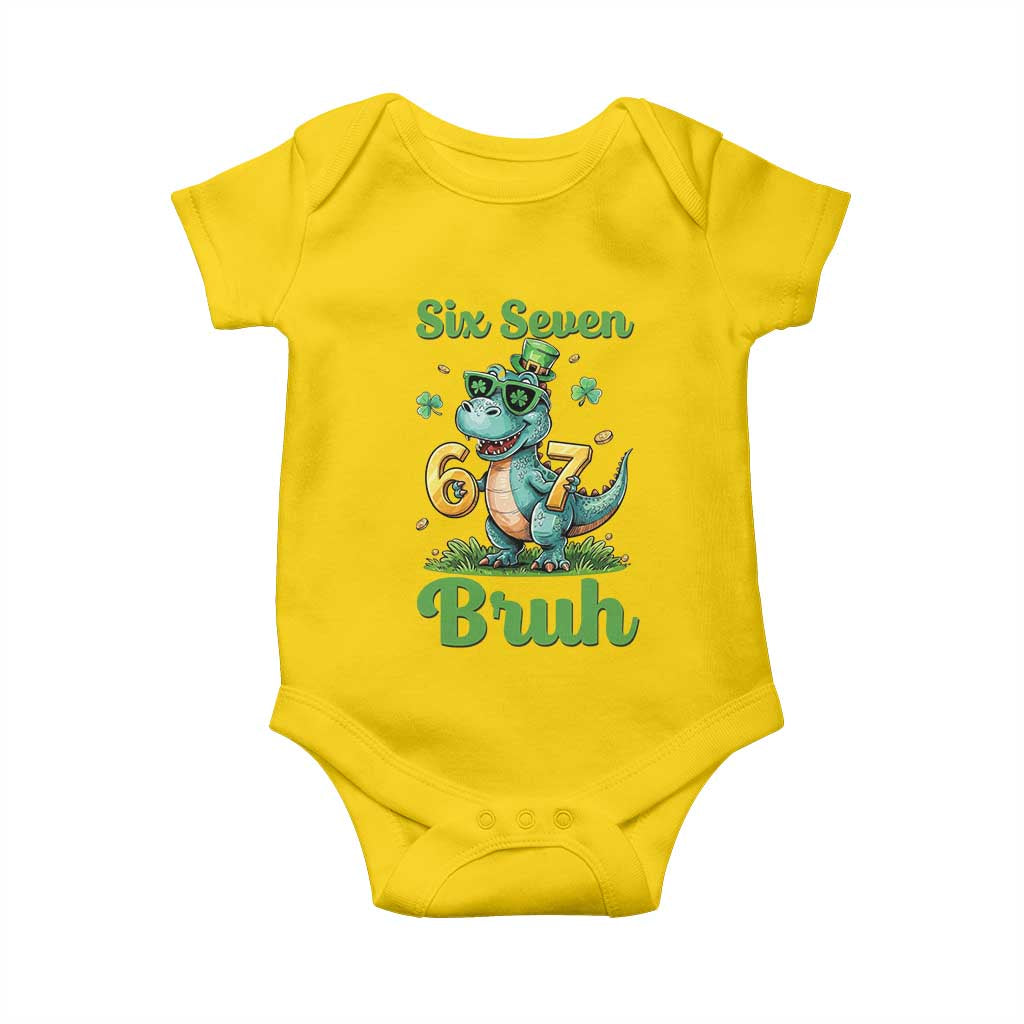 Funny Dinosaur Says Six Seven Baby Onesie St Patricks Day