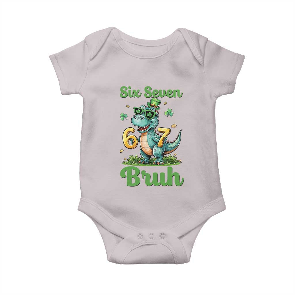 Funny Dinosaur Says Six Seven Baby Onesie St Patricks Day
