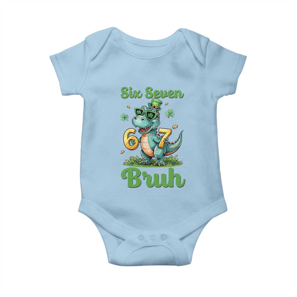 Funny Dinosaur Says Six Seven Baby Onesie St Patricks Day