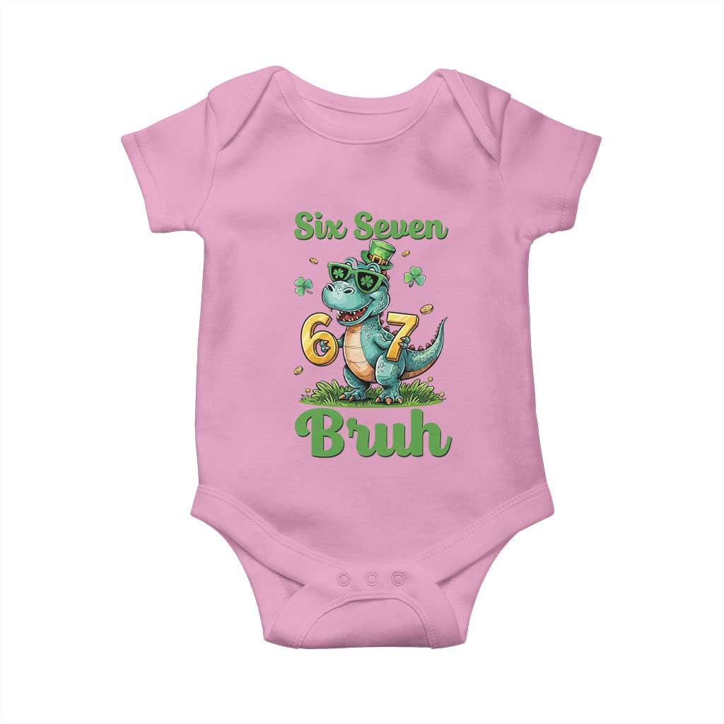 Funny Dinosaur Says Six Seven Baby Onesie St Patricks Day
