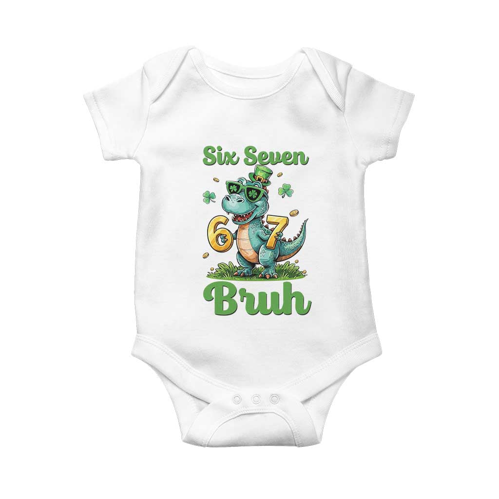 Funny Dinosaur Says Six Seven Baby Onesie St Patricks Day