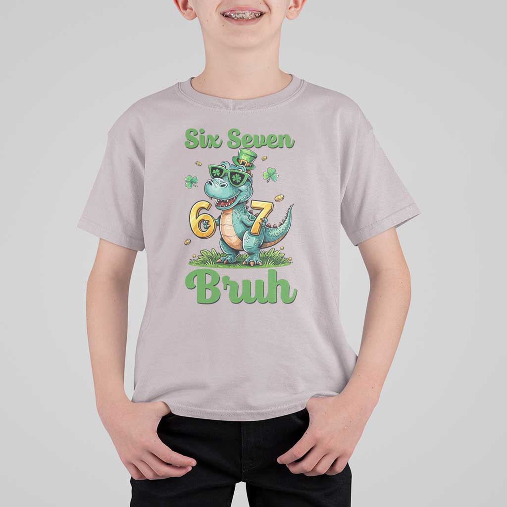 Funny Dinosaur Says Six Seven T Shirt For Kid St Patricks Day