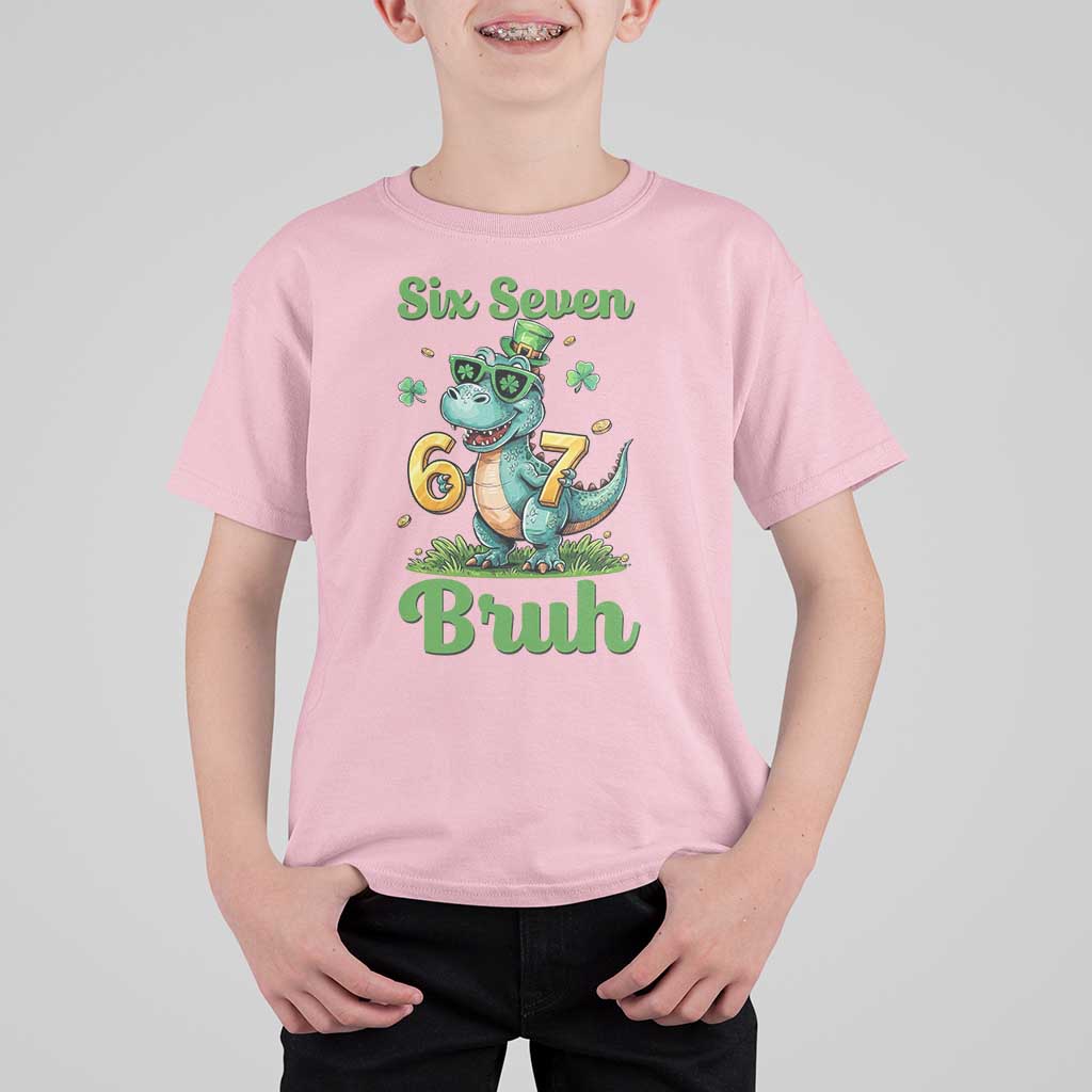 Funny Dinosaur Says Six Seven T Shirt For Kid St Patricks Day