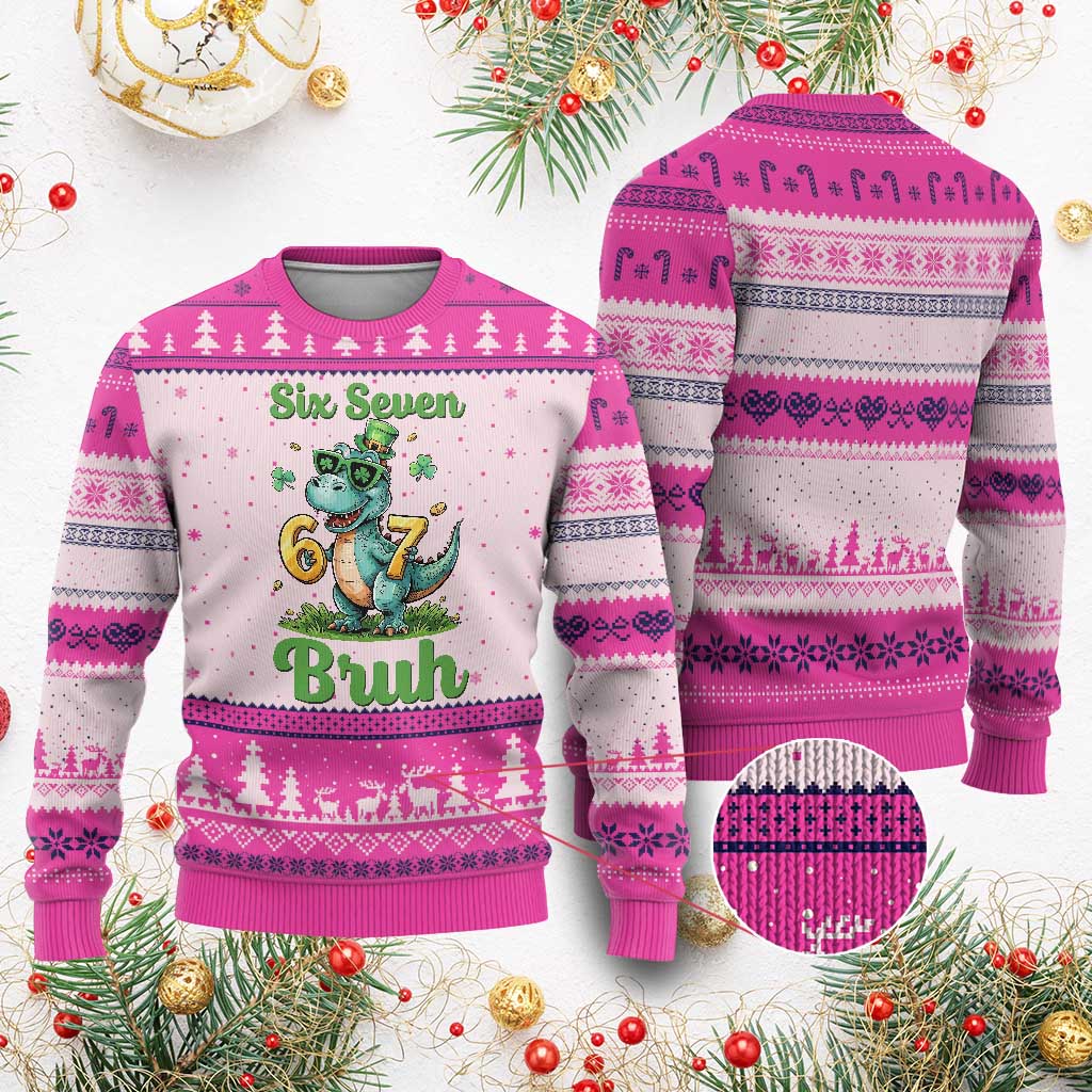 Funny Dinosaur Says Six Seven Ugly Christmas Sweater St Patricks Day