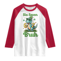 Funny Dinosaur Says Six Seven Raglan Shirt St Patricks Day
