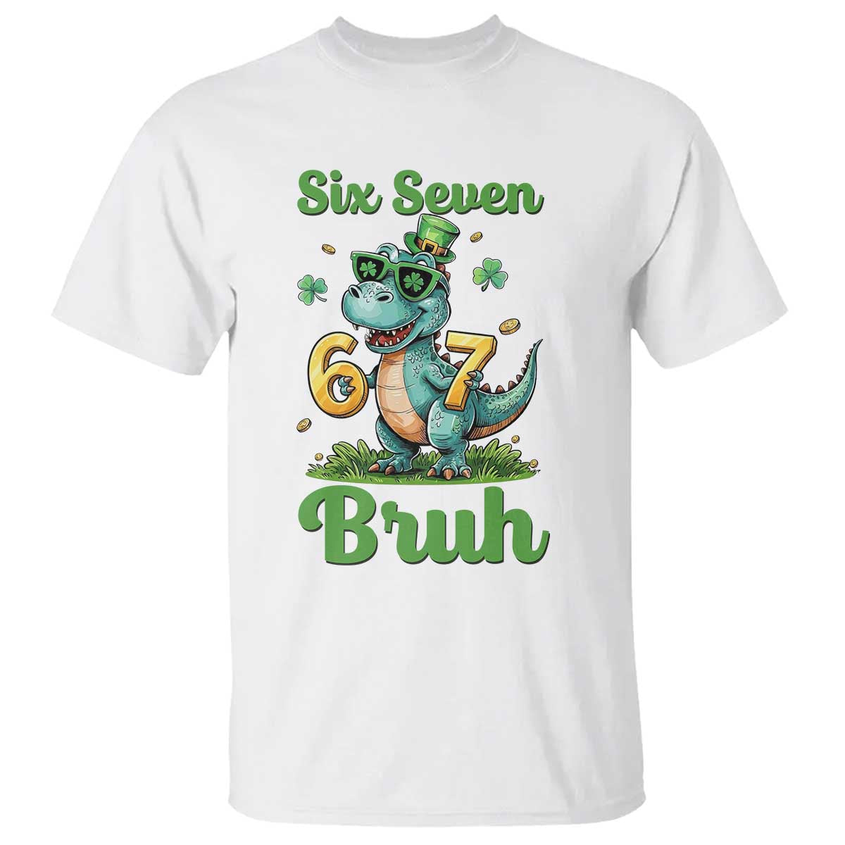 Funny Dinosaur Says Six Seven T Shirt St Patricks Day