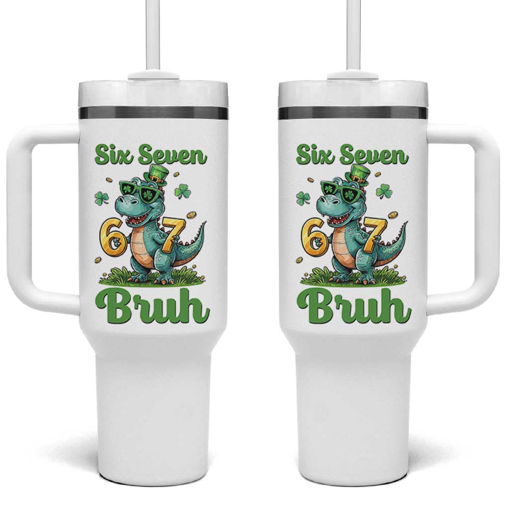 Funny Dinosaur Says Six Seven Tumbler With Handle St Patricks Day