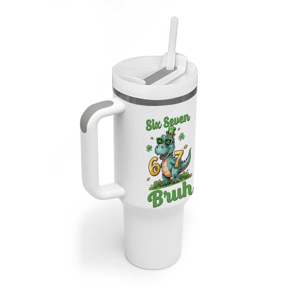 Funny Dinosaur Says Six Seven Tumbler With Handle St Patricks Day