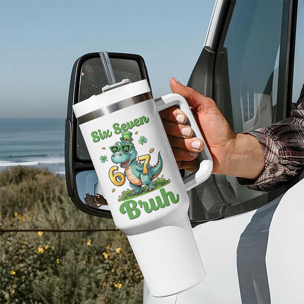 Funny Dinosaur Says Six Seven Tumbler With Handle St Patricks Day
