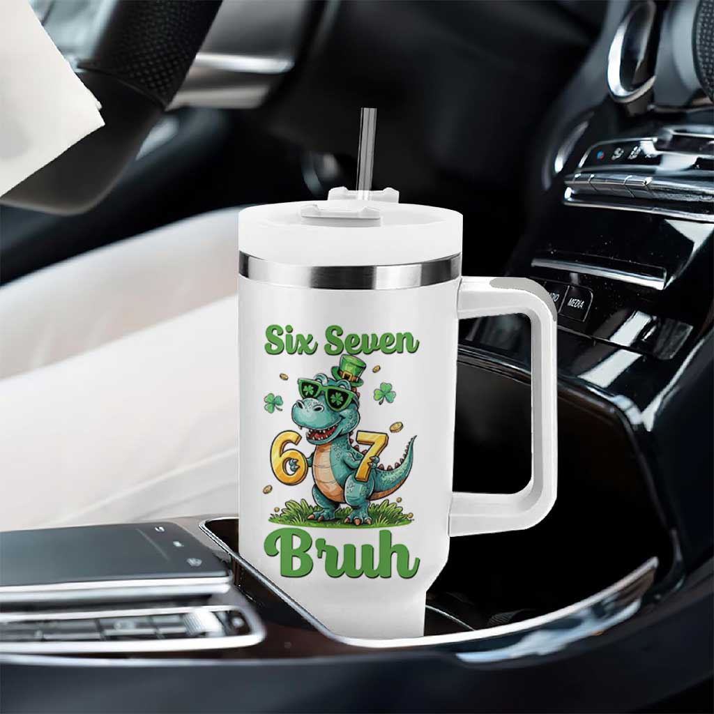 Funny Dinosaur Says Six Seven Tumbler With Handle St Patricks Day