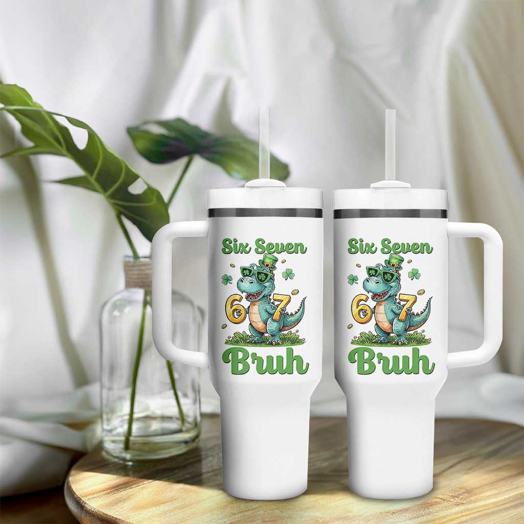 Funny Dinosaur Says Six Seven Tumbler With Handle St Patricks Day