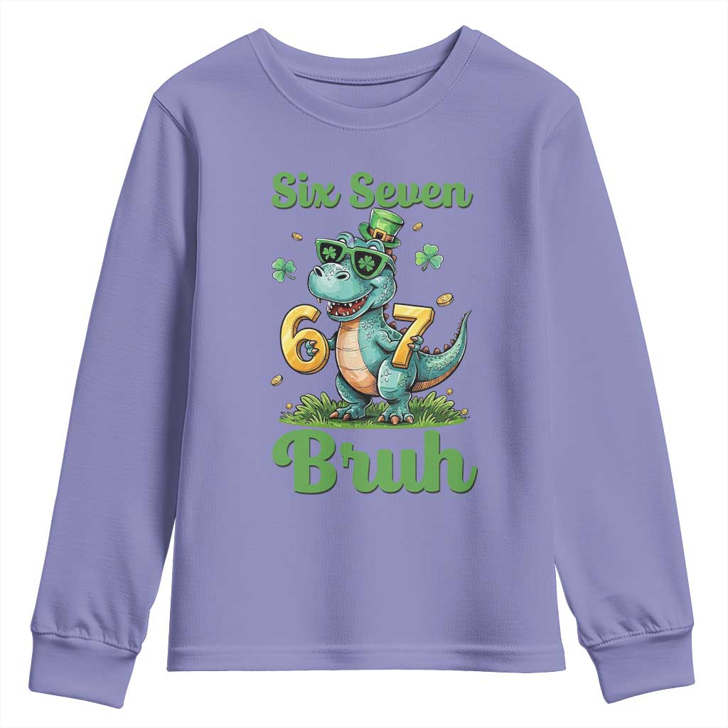 Funny Dinosaur Says Six Seven Youth Sweatshirt St Patricks Day
