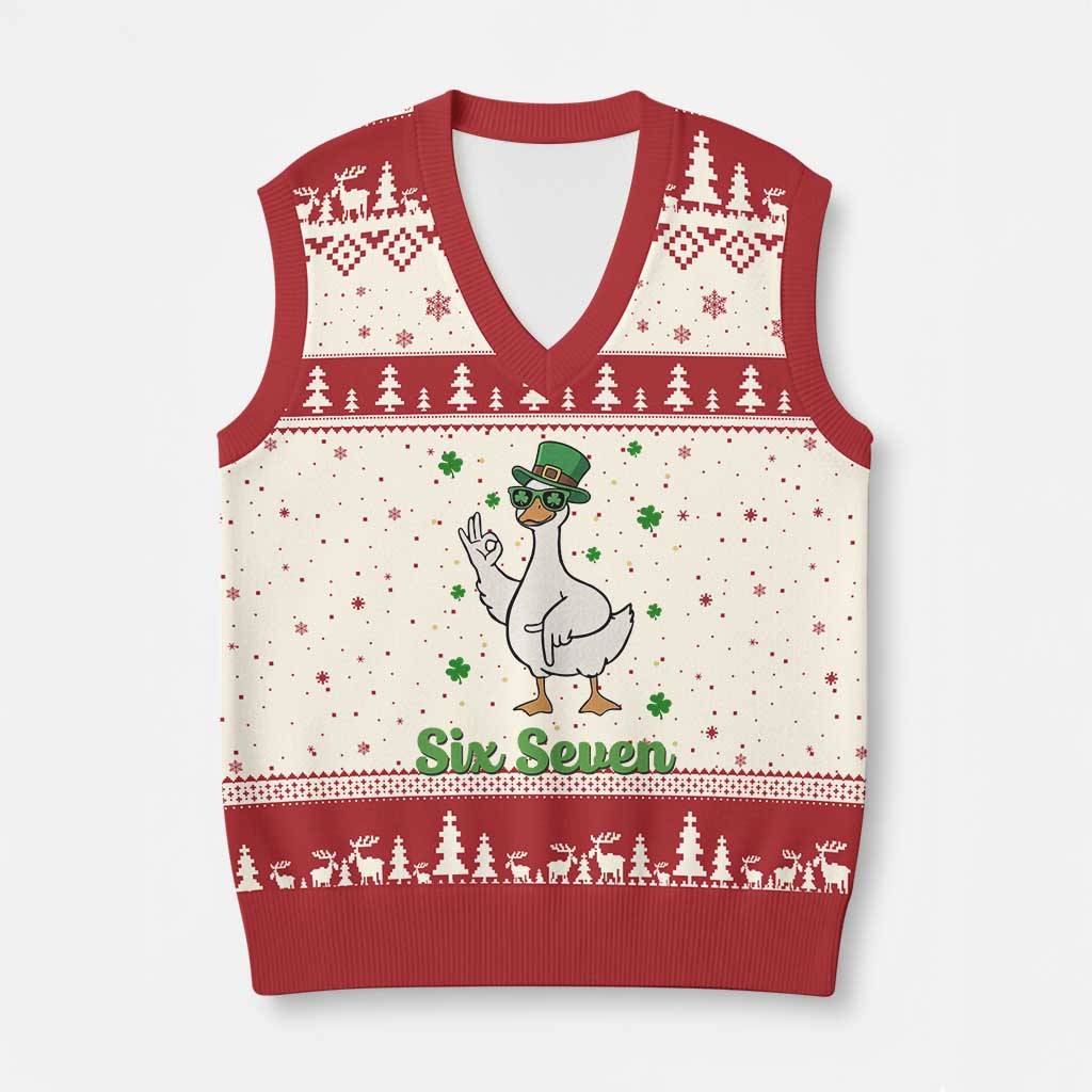 Lucky Goose Six Seven Meme V-Neck Knit Sweater Vest St Patricks Day