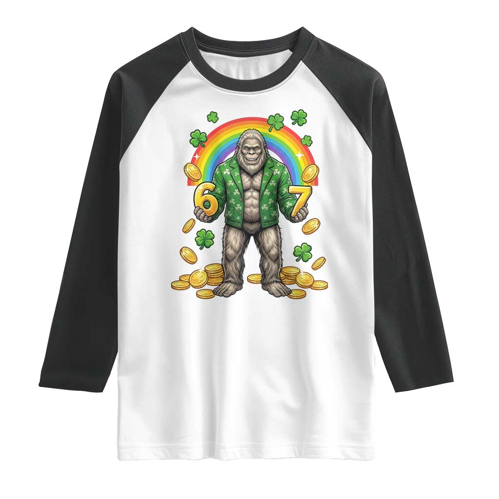 Bigfoot Six Seven Meme Raglan Shirt Funny St Patricks Day Gift