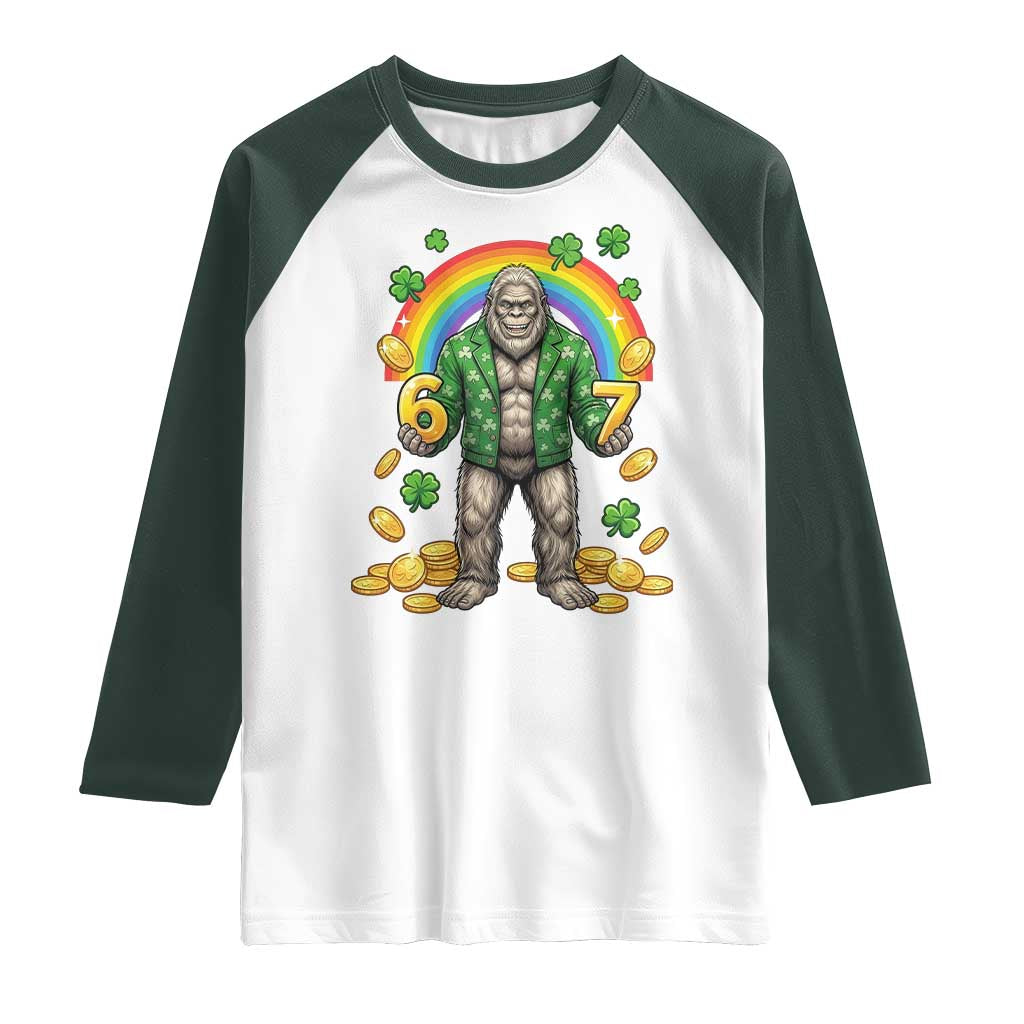 Bigfoot Six Seven Meme Raglan Shirt Funny St Patricks Day Gift