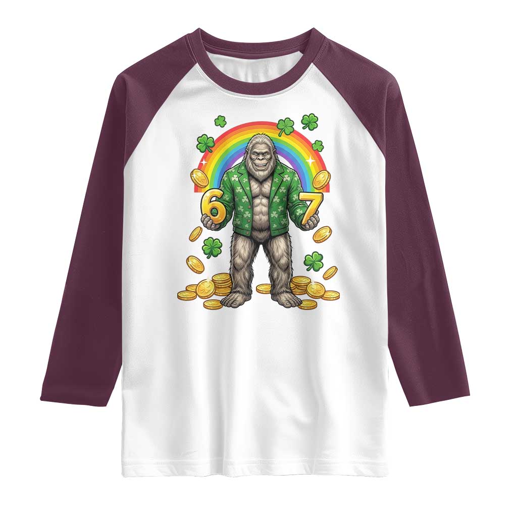 Bigfoot Six Seven Meme Raglan Shirt Funny St Patricks Day Gift