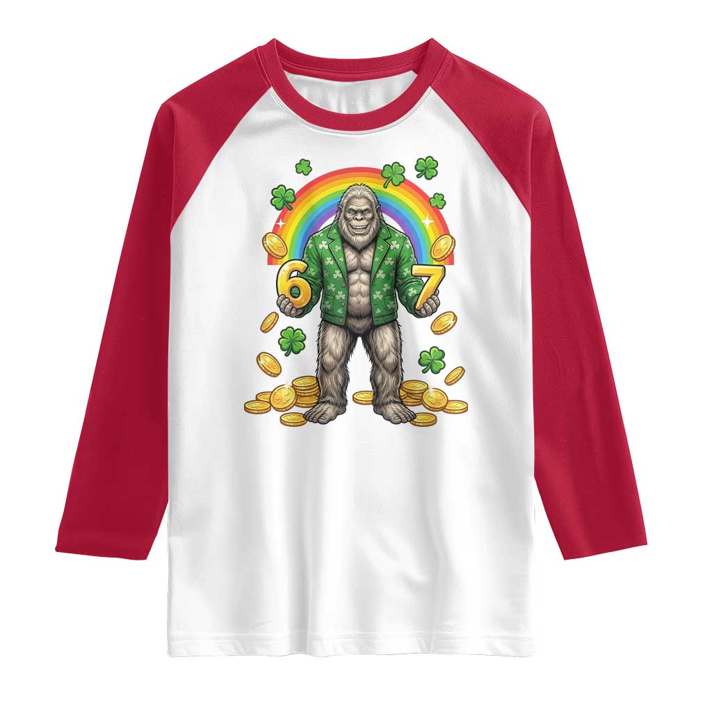 Bigfoot Six Seven Meme Raglan Shirt Funny St Patricks Day Gift