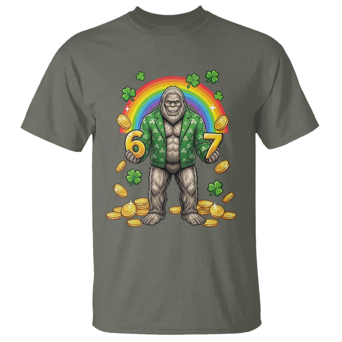 Bigfoot Six Seven Meme T Shirt Funny St Patricks Day Gift