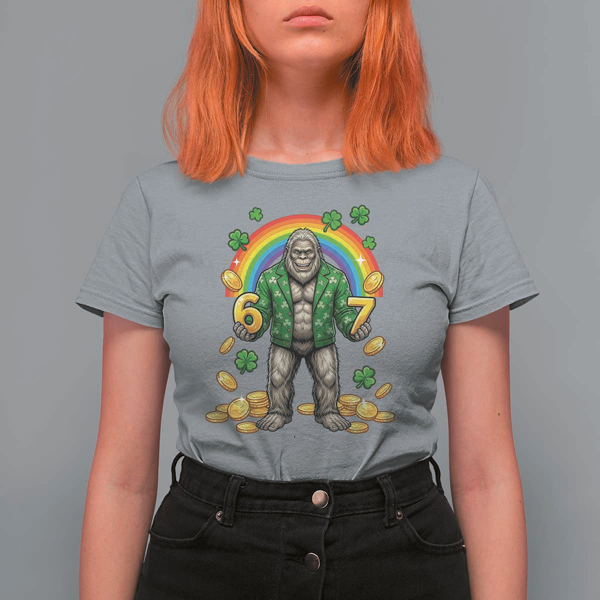 Bigfoot Six Seven Meme T Shirt For Women Funny St Patricks Day Gift