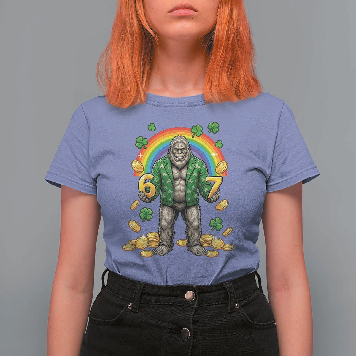 Bigfoot Six Seven Meme T Shirt For Women Funny St Patricks Day Gift