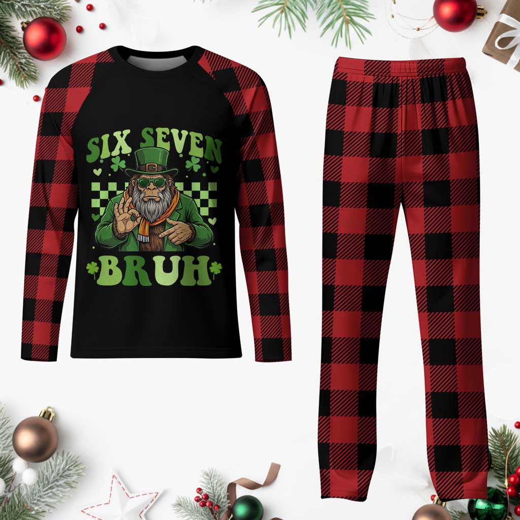 Bigfoot Six Seven Bruh Plaid Pajama Set Gen Z Irish Gift
