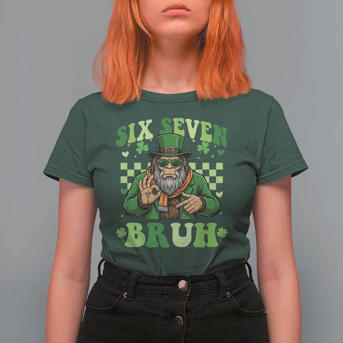 Bigfoot Six Seven Bruh T Shirt For Women Gen Z Irish Gift