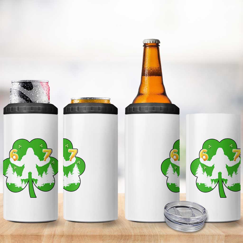 St Patricks Day Bigfoot Shamrock 4 in 1 Can Cooler Tumbler Six Seven Meme