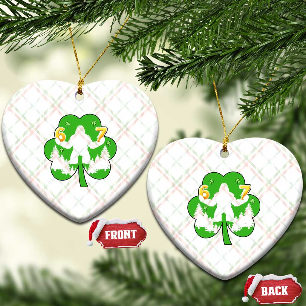 St Patricks Day Bigfoot Shamrock Ceramic Ornament Six Seven Meme