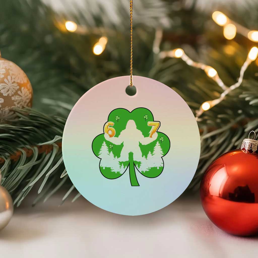 St Patricks Day Bigfoot Shamrock Ceramic Ornament Six Seven Meme