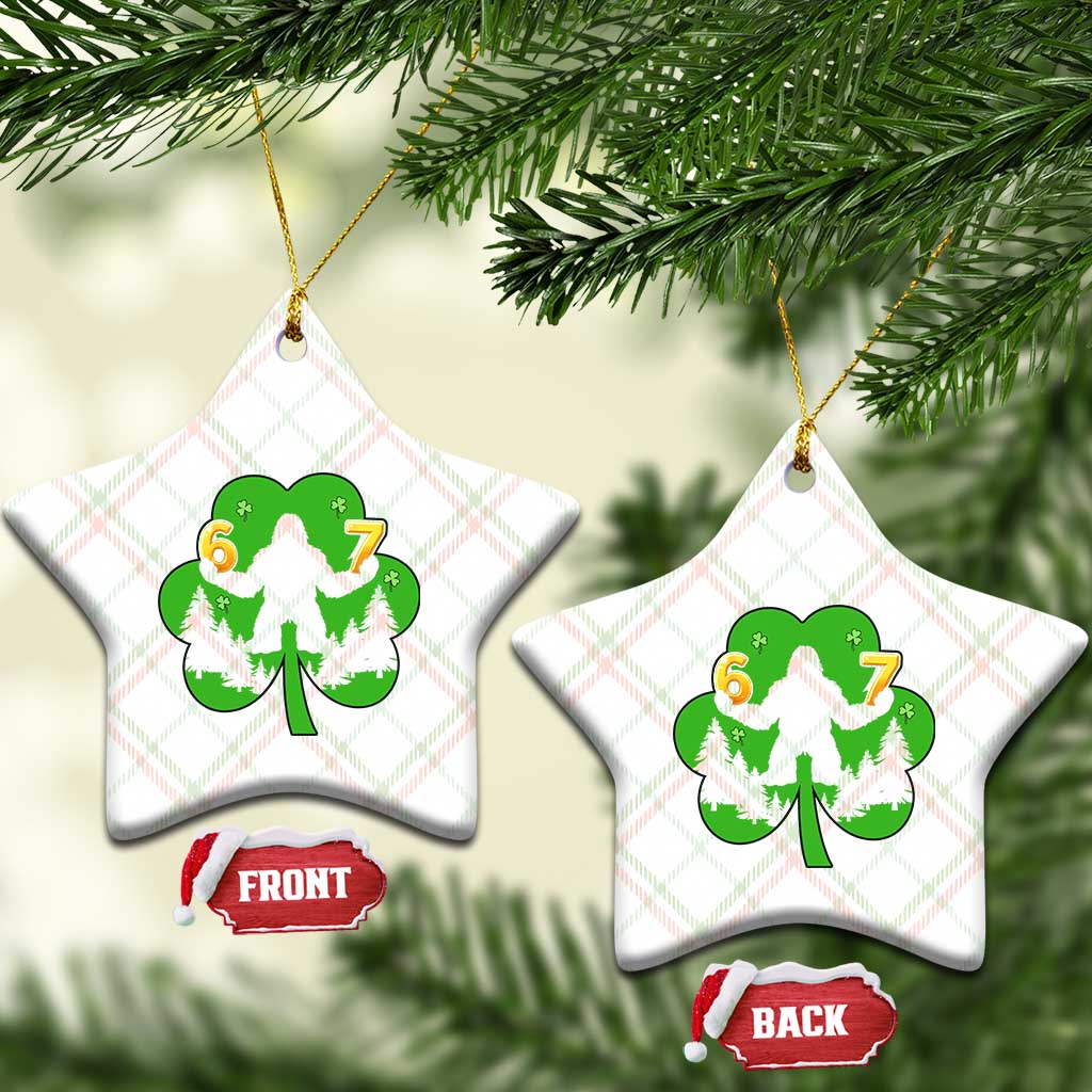 St Patricks Day Bigfoot Shamrock Ceramic Ornament Six Seven Meme
