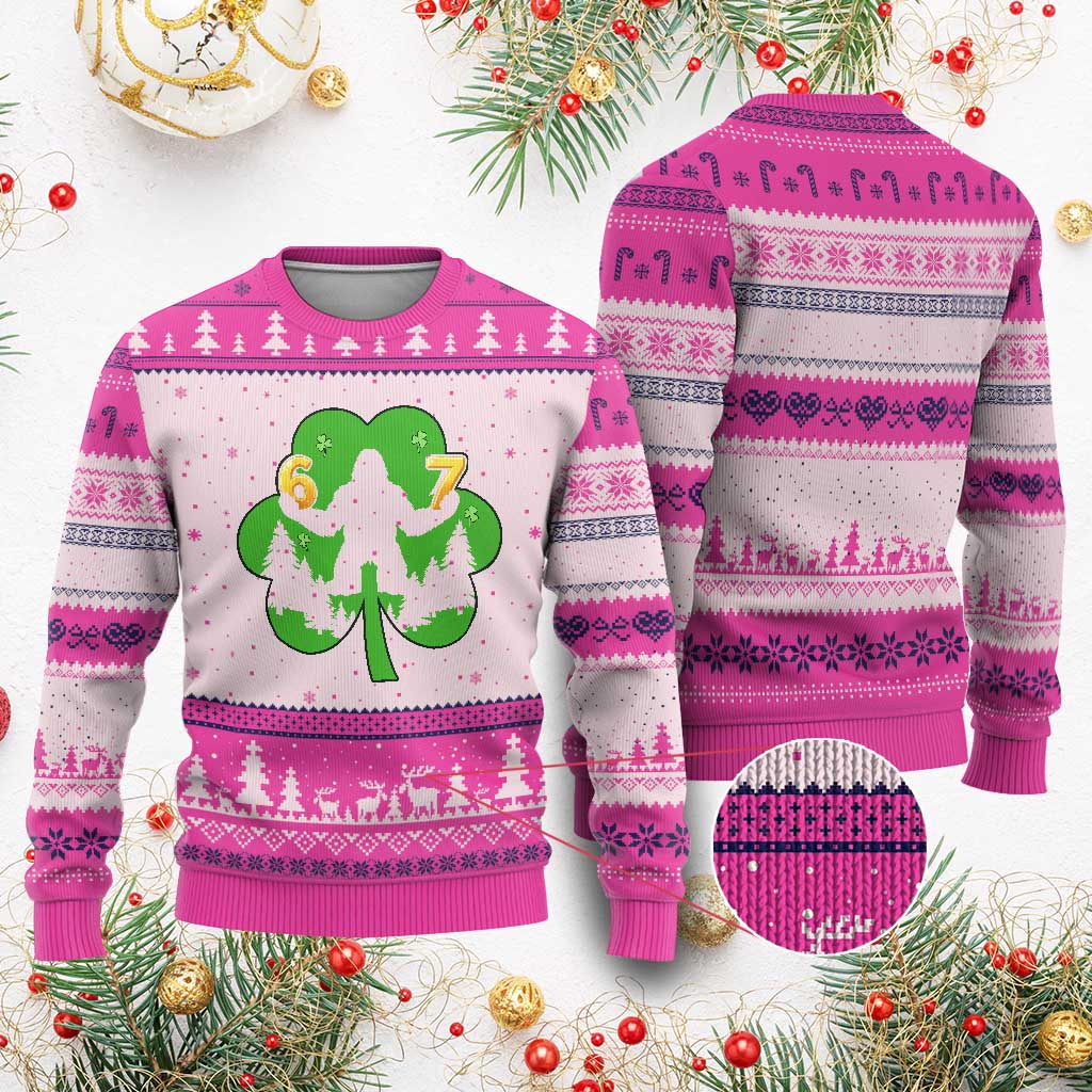 St Patricks Day Bigfoot Shamrock Ugly Christmas Sweater Six Seven Meme