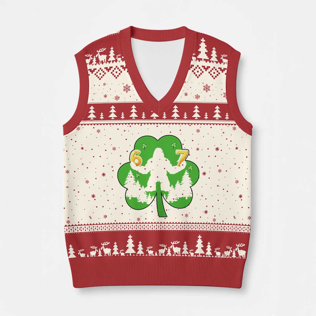 St Patricks Day Bigfoot Shamrock V-Neck Knit Sweater Vest Six Seven Meme
