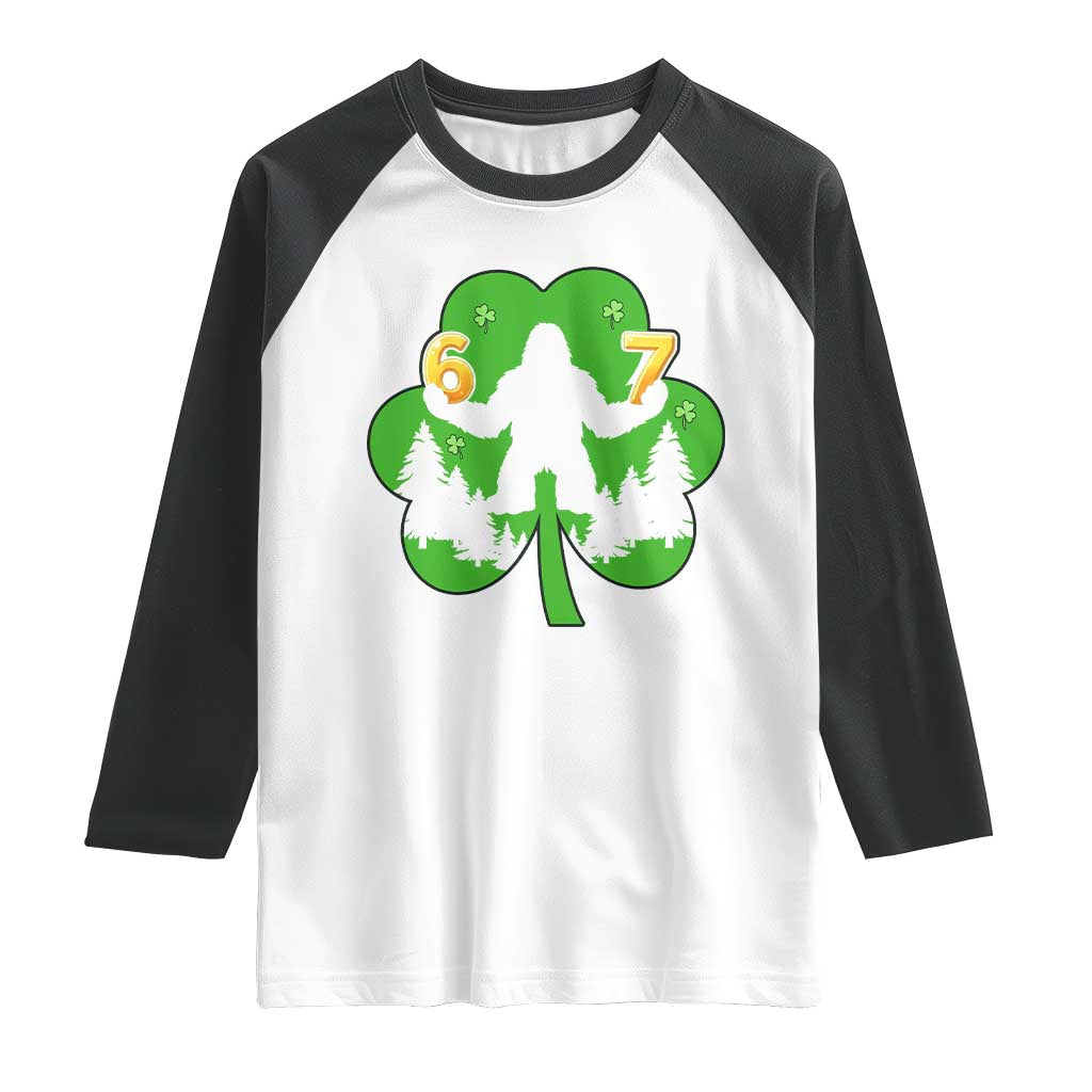 St Patricks Day Bigfoot Shamrock Raglan Shirt Six Seven Meme