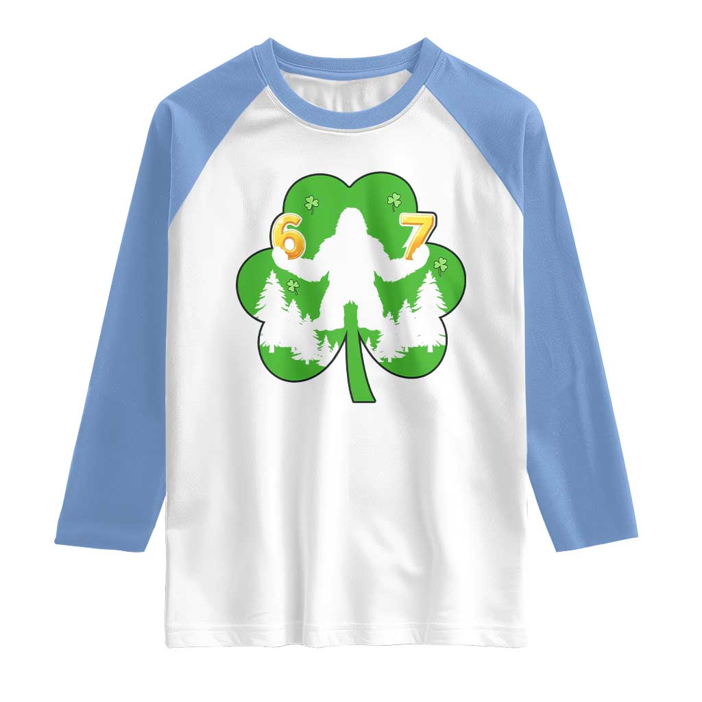 St Patricks Day Bigfoot Shamrock Raglan Shirt Six Seven Meme