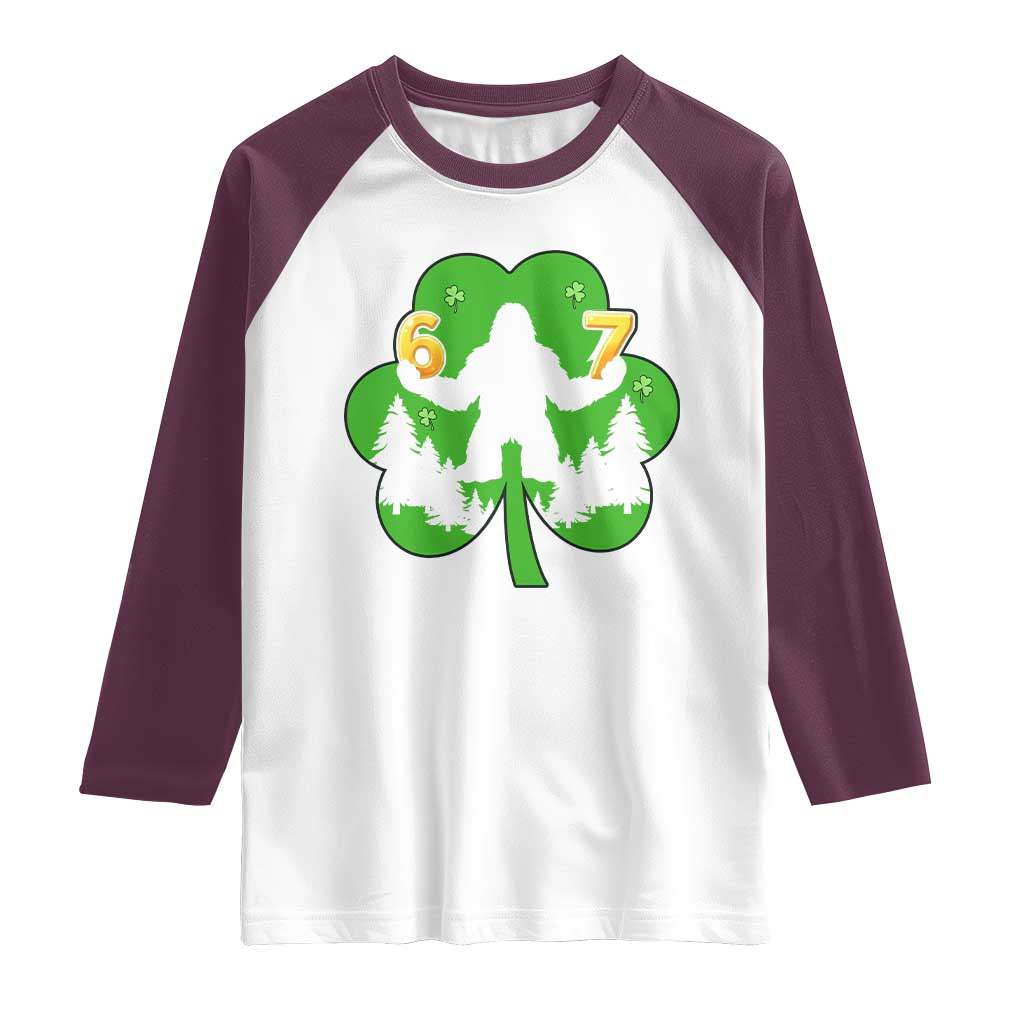 St Patricks Day Bigfoot Shamrock Raglan Shirt Six Seven Meme