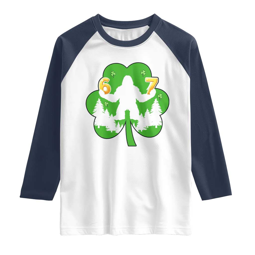 St Patricks Day Bigfoot Shamrock Raglan Shirt Six Seven Meme