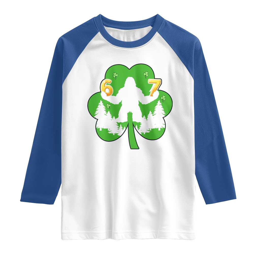 St Patricks Day Bigfoot Shamrock Raglan Shirt Six Seven Meme