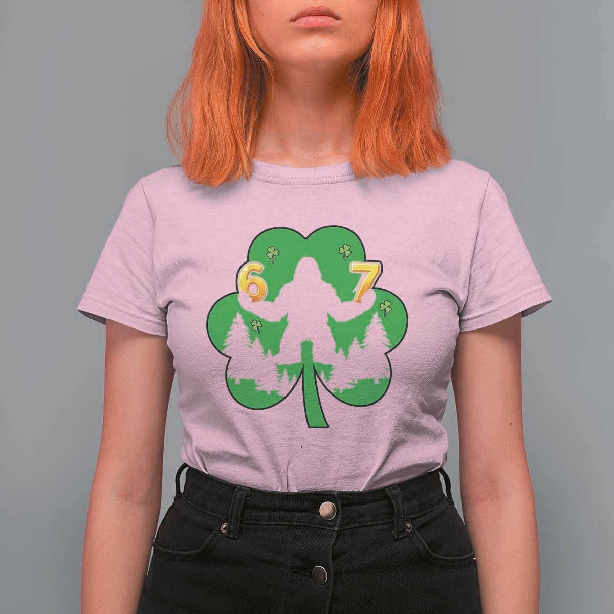 St Patricks Day Bigfoot Shamrock T Shirt For Women Six Seven Meme