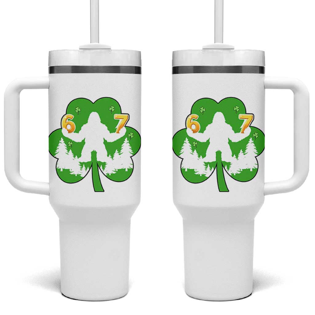 St Patricks Day Bigfoot Shamrock Tumbler With Handle Six Seven Meme