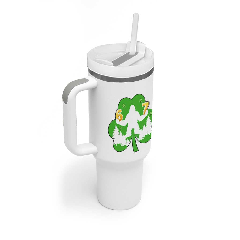 St Patricks Day Bigfoot Shamrock Tumbler With Handle Six Seven Meme