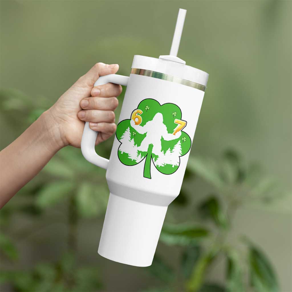 St Patricks Day Bigfoot Shamrock Tumbler With Handle Six Seven Meme