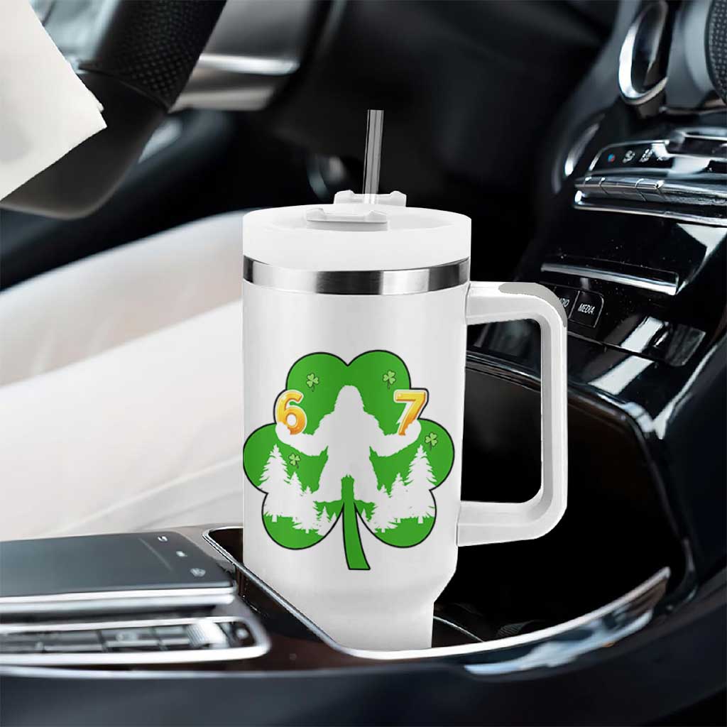 St Patricks Day Bigfoot Shamrock Tumbler With Handle Six Seven Meme