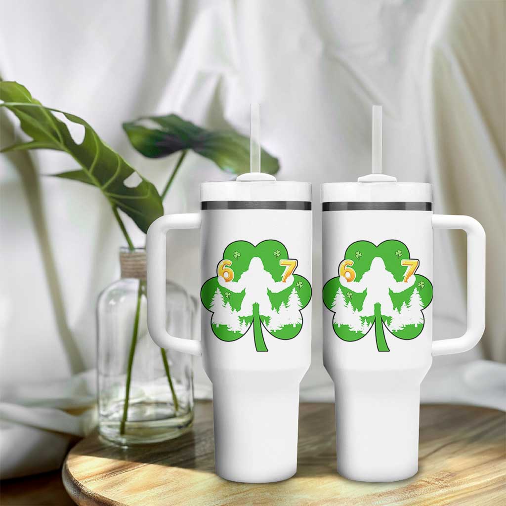 St Patricks Day Bigfoot Shamrock Tumbler With Handle Six Seven Meme